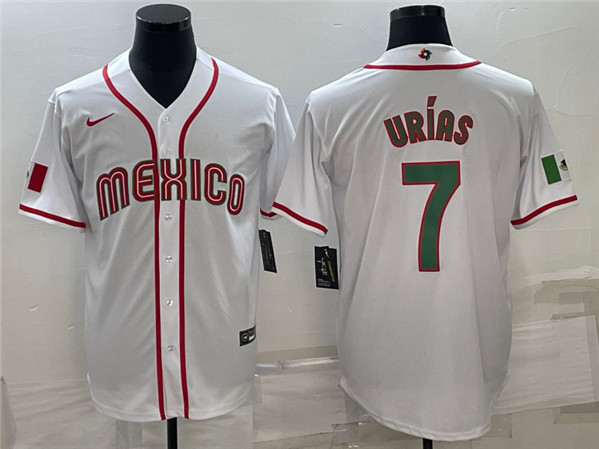 Men's Mexico Baseball #7 Julio Ur??as 2023 White World Baseball Classic Stitched Jersey